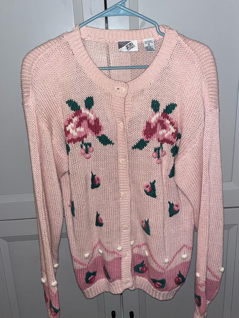 Women’s Vintage  Pink Floral Button-Up Cardigan Sweater